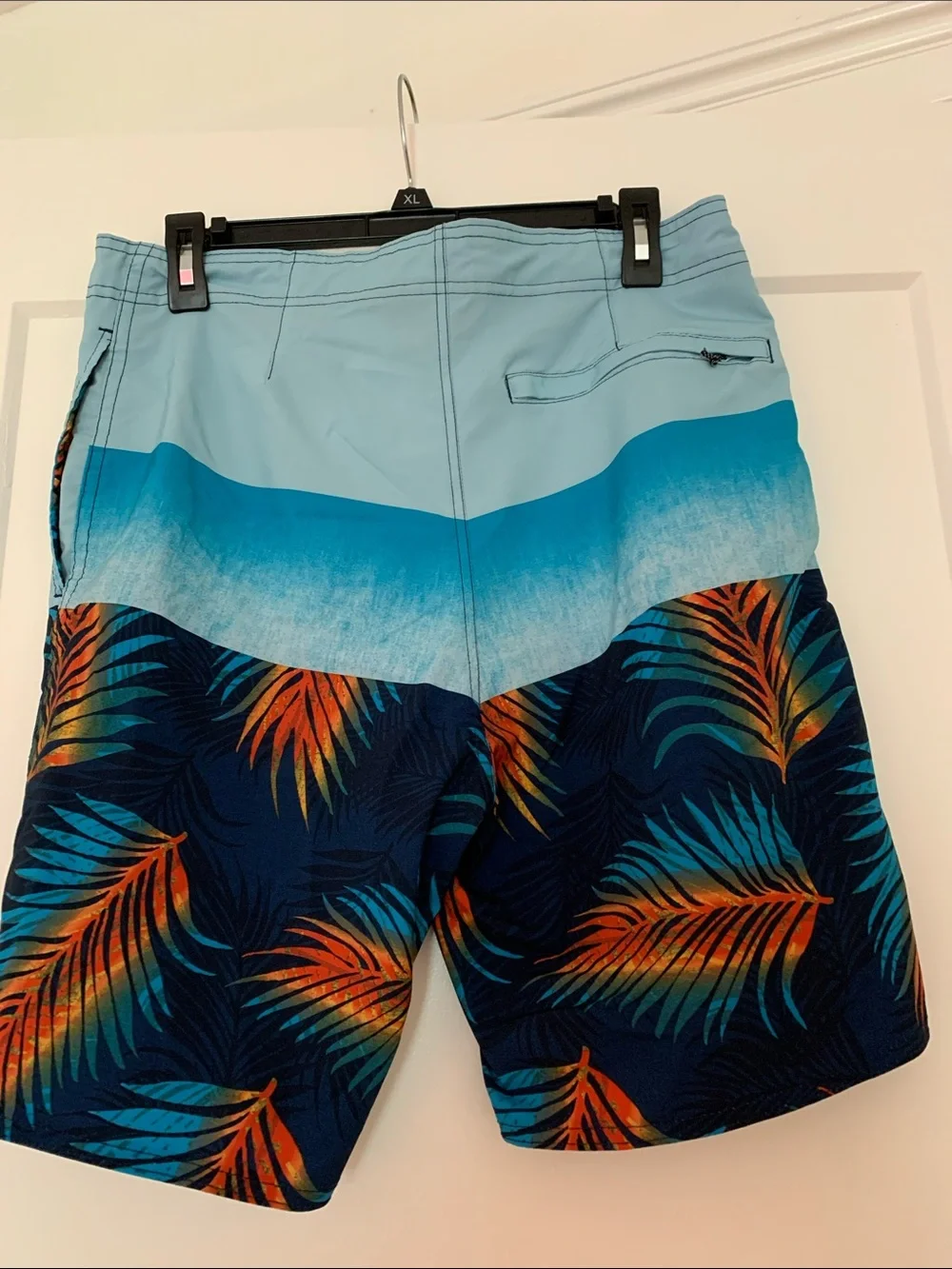 burnside Light Blue & Navy Tropical Leaf Swim Trunks